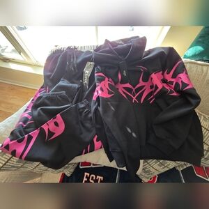 Brand New KDNK Nens Black and Pink Hoodie & Sweatpants Size XL